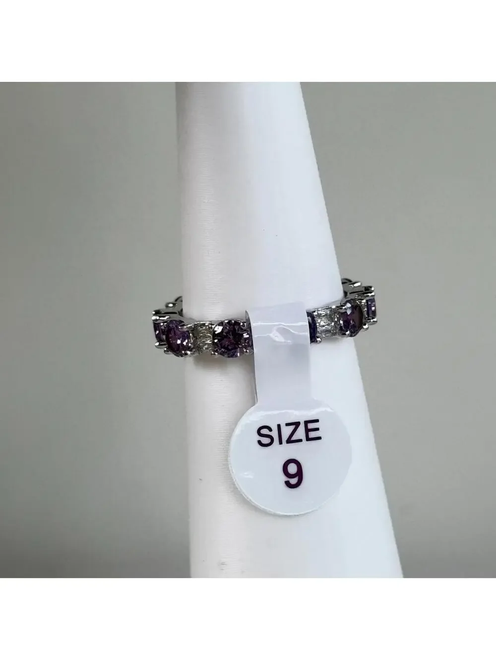 Bomb Party Ring Band RG73706 “FINDING MY WAY” Amethyst CZ on Rhodium - Sz 9
